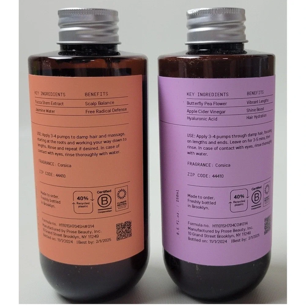 Prose Custom Shampoo and Conditioner Set Corsica Fragrance 8.5oz Each Bottle